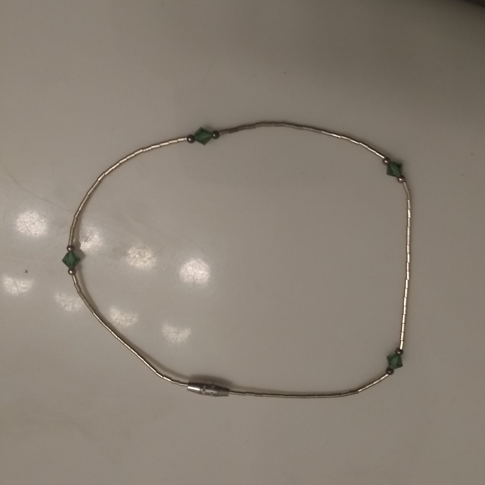 Silver & Green Beaded Anklet